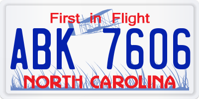 NC license plate ABK7606