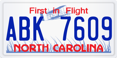 NC license plate ABK7609