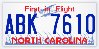 NC license plate ABK7610