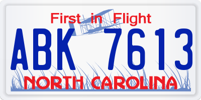 NC license plate ABK7613