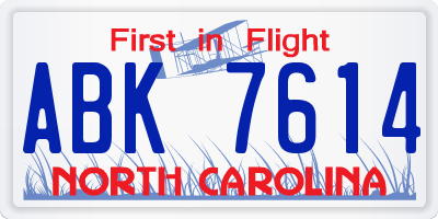 NC license plate ABK7614