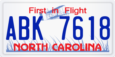 NC license plate ABK7618