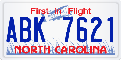 NC license plate ABK7621