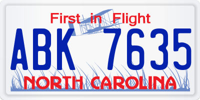 NC license plate ABK7635