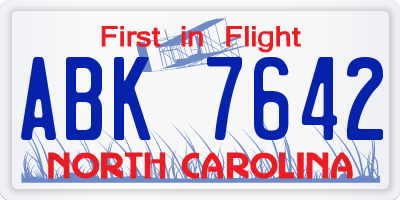 NC license plate ABK7642