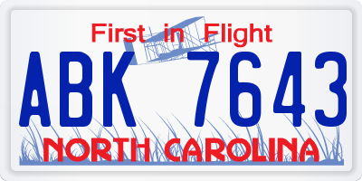 NC license plate ABK7643