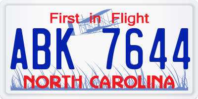 NC license plate ABK7644