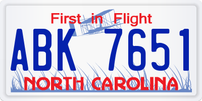 NC license plate ABK7651