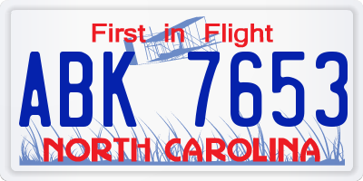 NC license plate ABK7653