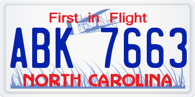 NC license plate ABK7663