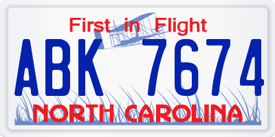 NC license plate ABK7674