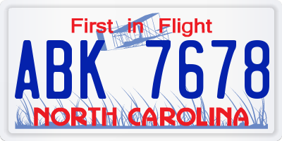 NC license plate ABK7678
