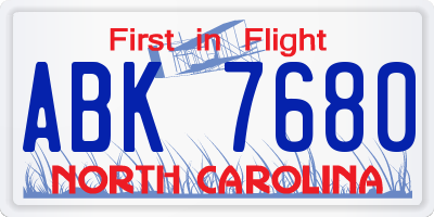 NC license plate ABK7680