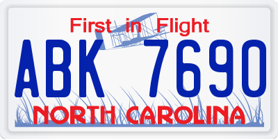 NC license plate ABK7690