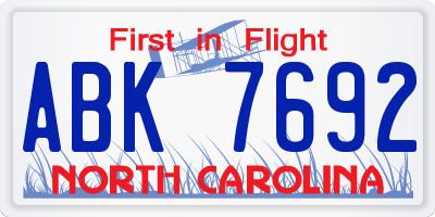 NC license plate ABK7692