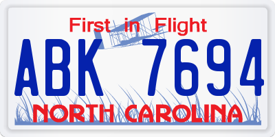 NC license plate ABK7694