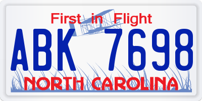 NC license plate ABK7698