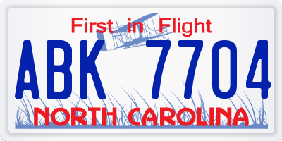 NC license plate ABK7704