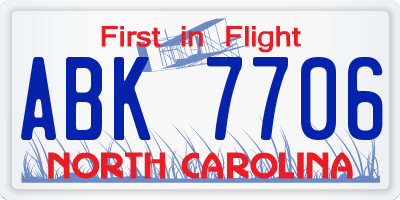 NC license plate ABK7706