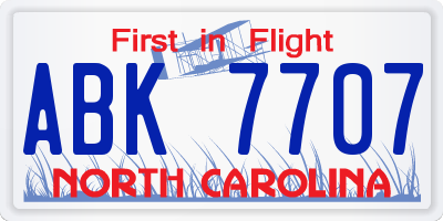 NC license plate ABK7707