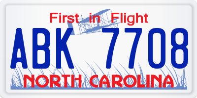 NC license plate ABK7708