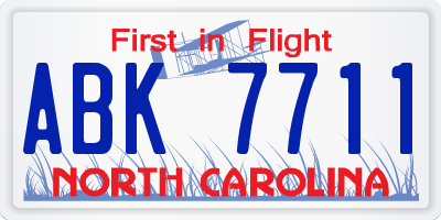 NC license plate ABK7711