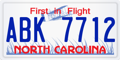 NC license plate ABK7712