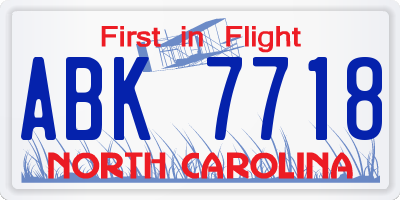 NC license plate ABK7718