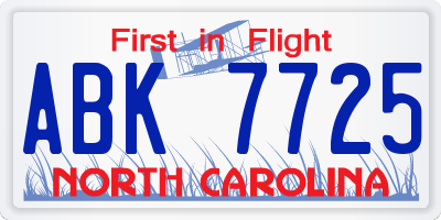 NC license plate ABK7725