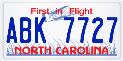 NC license plate ABK7727