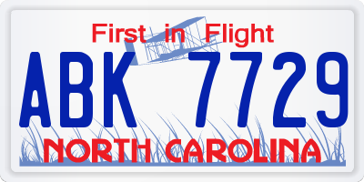 NC license plate ABK7729