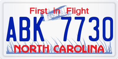 NC license plate ABK7730