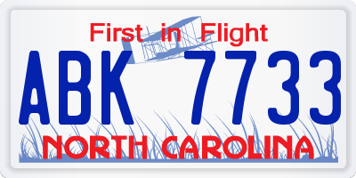 NC license plate ABK7733