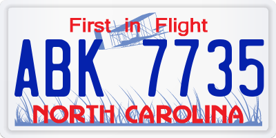 NC license plate ABK7735