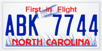 NC license plate ABK7744