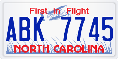 NC license plate ABK7745