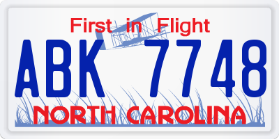 NC license plate ABK7748
