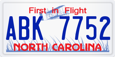 NC license plate ABK7752