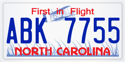 NC license plate ABK7755