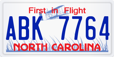 NC license plate ABK7764