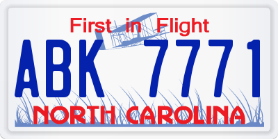 NC license plate ABK7771