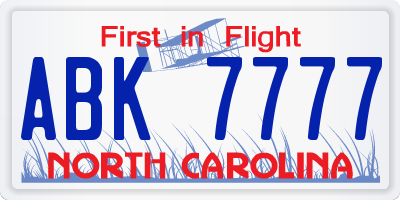 NC license plate ABK7777