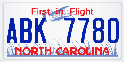 NC license plate ABK7780