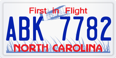 NC license plate ABK7782