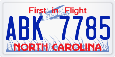 NC license plate ABK7785
