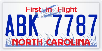 NC license plate ABK7787