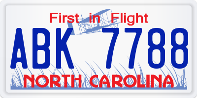 NC license plate ABK7788