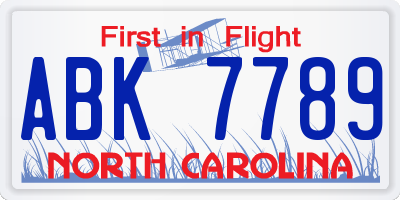 NC license plate ABK7789