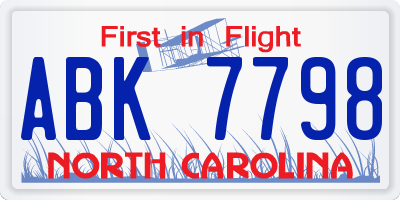 NC license plate ABK7798