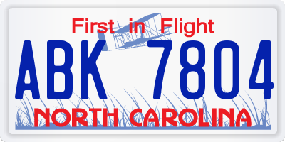 NC license plate ABK7804